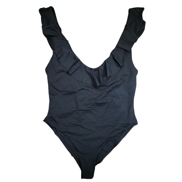 EBERJEY‎ One Piece Ruffle Swimsuit L Beach Resortwear Coastal Vacation Poolside - Picture 1 of 3